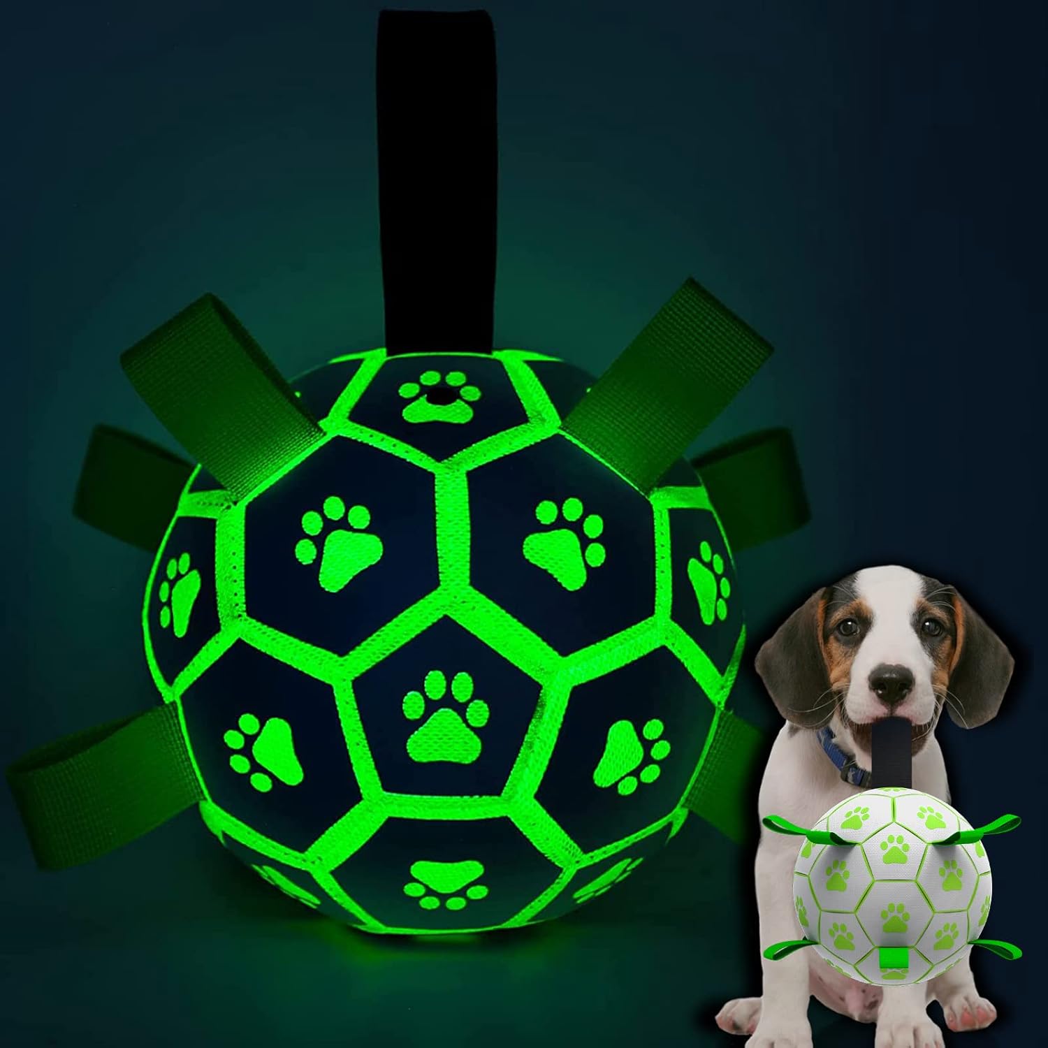 Qdan dog toys 6 inch world cup dog soccer ball with straps for small medium pet outdoor play
