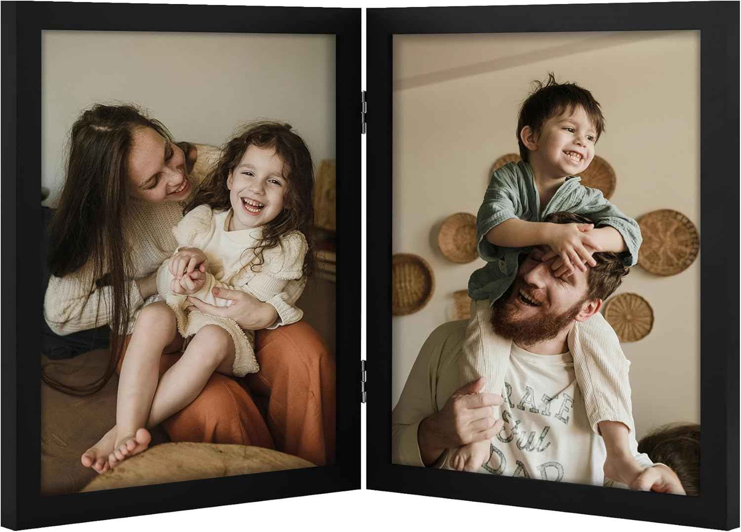 decorUhome Double 4x6 Picture Frame Vertical, Engineered Wood Bifold Photo Frame with Plexiglass for Tabletop Display, 4x6, Black