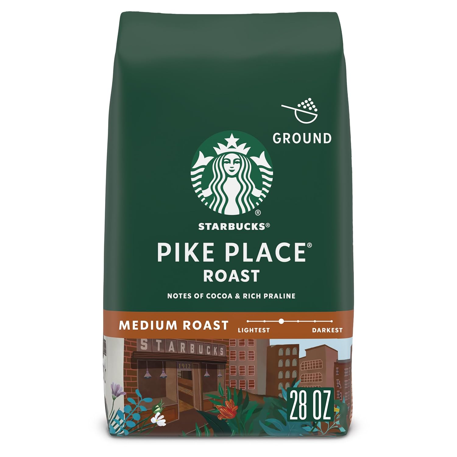 Starbucks Pike Place Roast medium roast ground coffee, 28 oz, hot or iced coffee