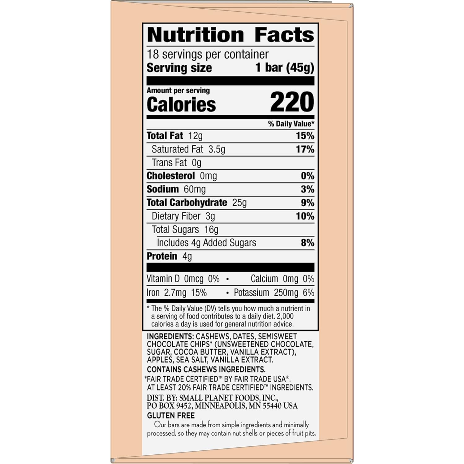 larabar chocolate chip cookie dough vegan gluten free fruit nut bar 18ct 1.6oz each