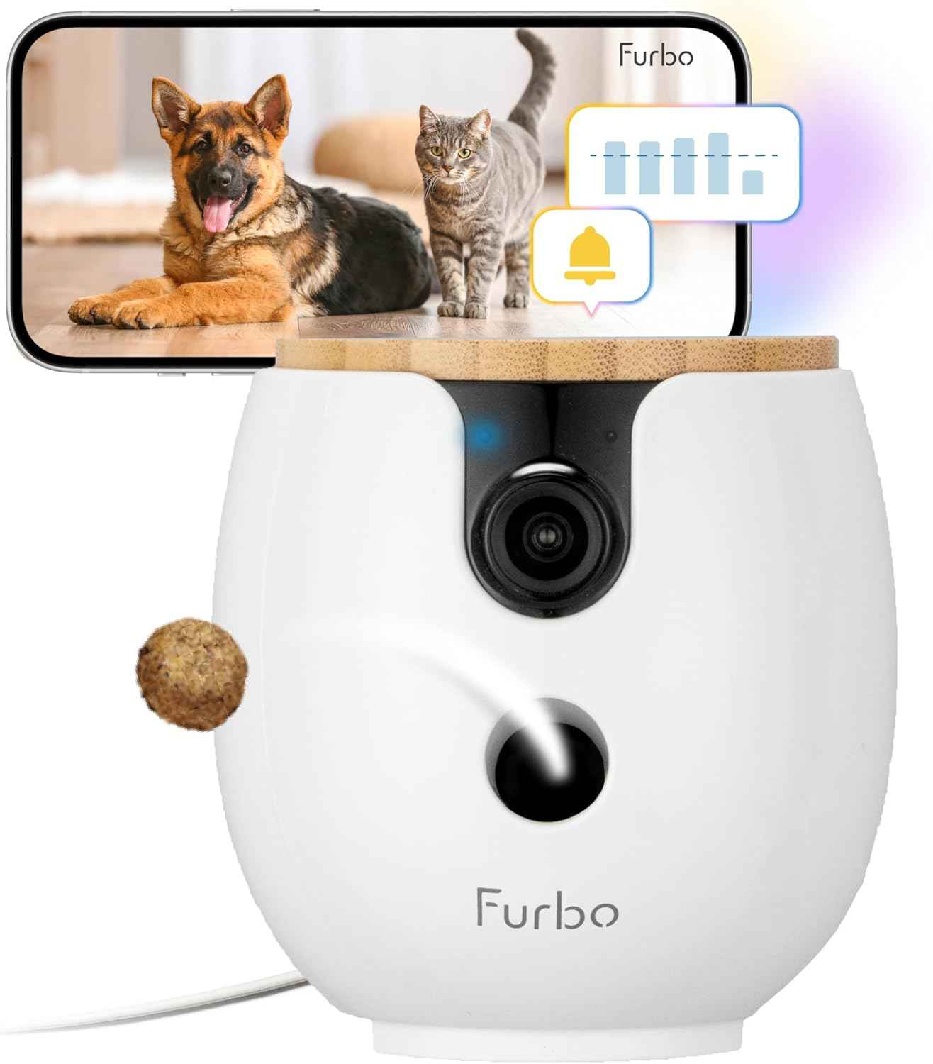 Furbo 360° Dog Camera [Subscription Required] Unlock w/Paid Plan: Home Security & Dog Safety Alerts, Rotating Pet Treat Toss, 2-Way Speaker (Low Risk, 3mo Min. Cancel Anytime)