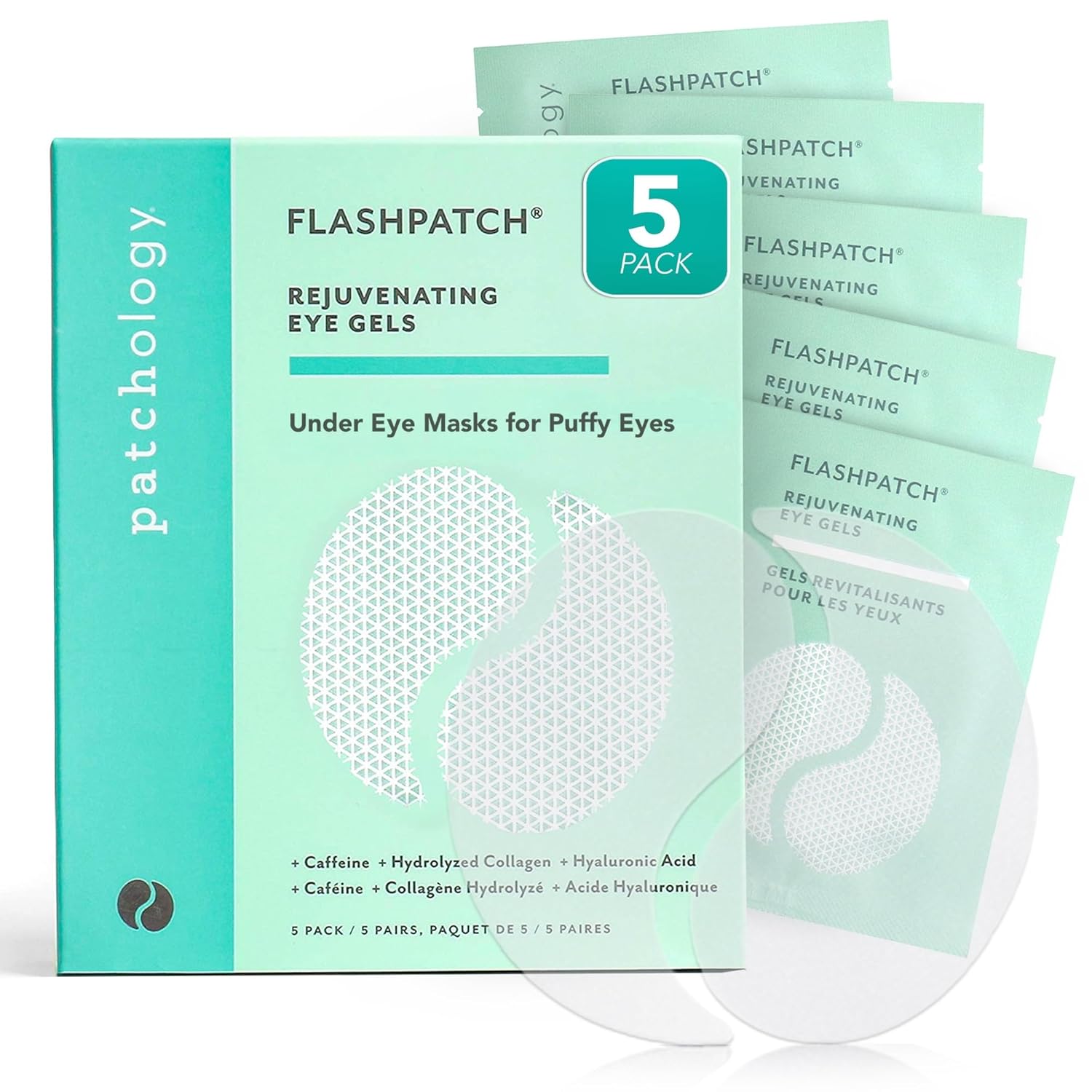 Patchology under eye gel patches for natural skincare treatment, puffy eyes, dark circles, and eye bags, 5 pairs