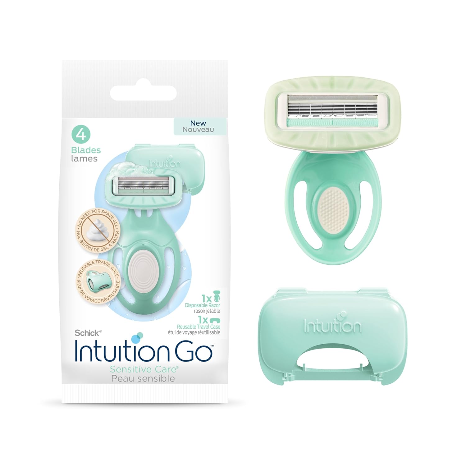 Schick Intuition Go Disposable Razor for Sensitive Skin, 1ct, Razors for Women with Organic Aloe, Travel-Friendly, Stocking Stuffer