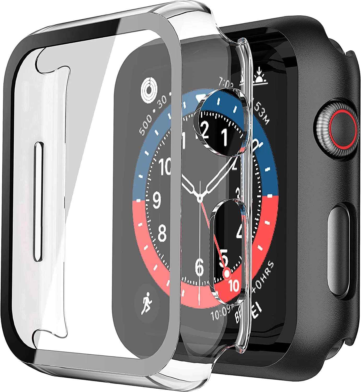Misxi 2 Pack Tempered Glass Case Compatible for Apple Watch Series 11 (2025) Series 10 46mm, Screen Protector Cover for iWatch, Black