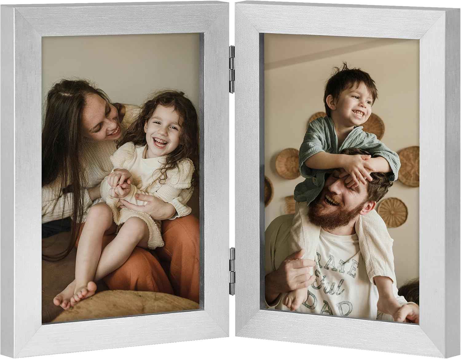 decorUhome Double 4x6 Picture Frame Vertical, Engineered Wood Bifold Photo Frame with Plexiglass for Tabletop Display, 4x6, Black