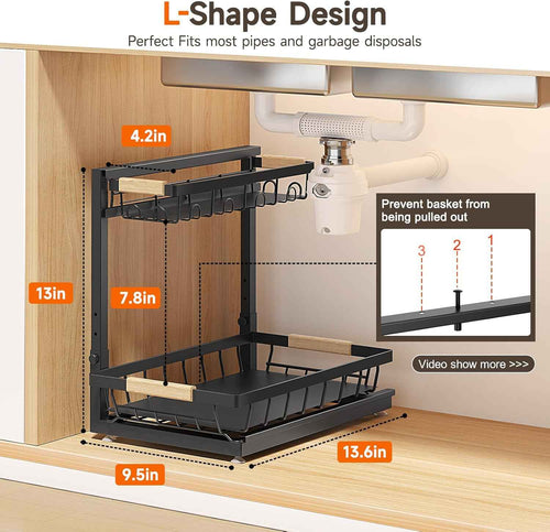2 Packs Under Sink Organizer, 2026 Upgrade Height Adjustable 2 Tier Under Kitchen Sink Organizer, Multi-Purpose Storage Shelf for Kitchen Bathroom Cabinet (Black)