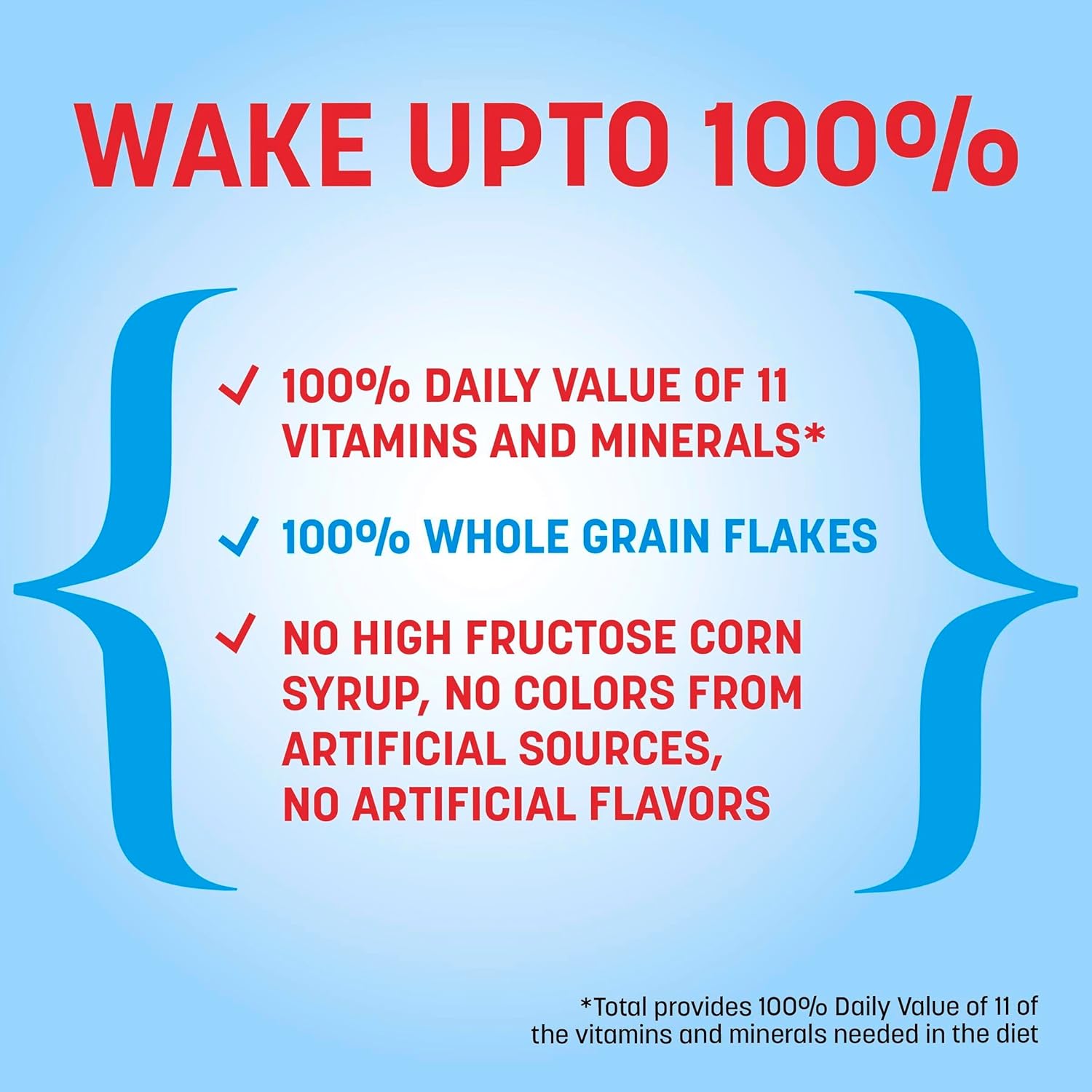 Whole Grain Total Breakfast Cereal, 100% daily value of 11 vitamins and minerals, 16 oz