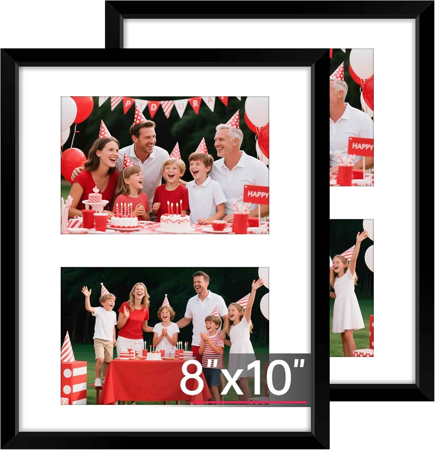 FIXSMITH 8x10 Picture Frame Set of 2, Photo Frame with HD Plexiglass, Display Pictures 5x7 with Mat or 8x10 Without Mat Multi Picture Frames Collage for Tabletop or Wall Display, Black