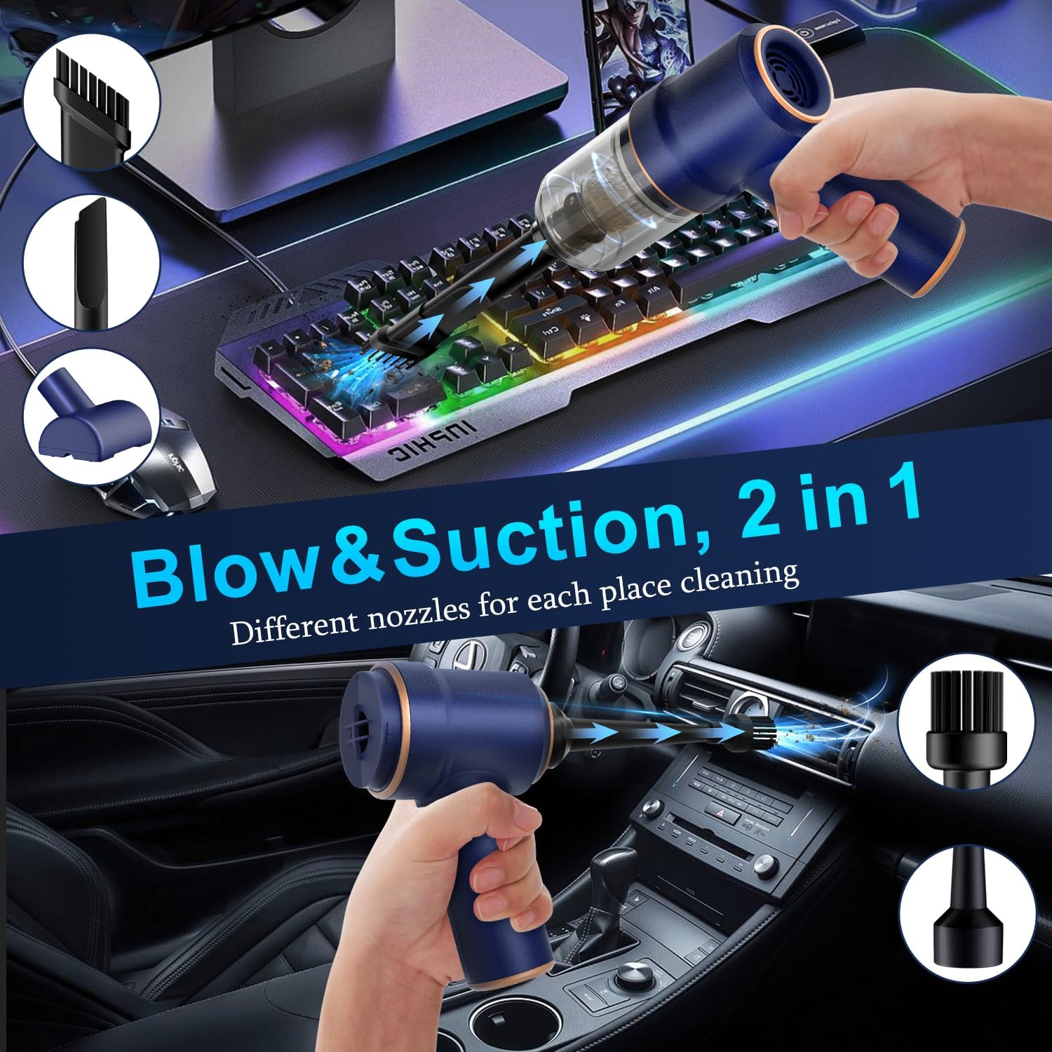 KMM 9000Pa handheld car vacuum cleaner with LED light and multi-nozzles for car home office pet