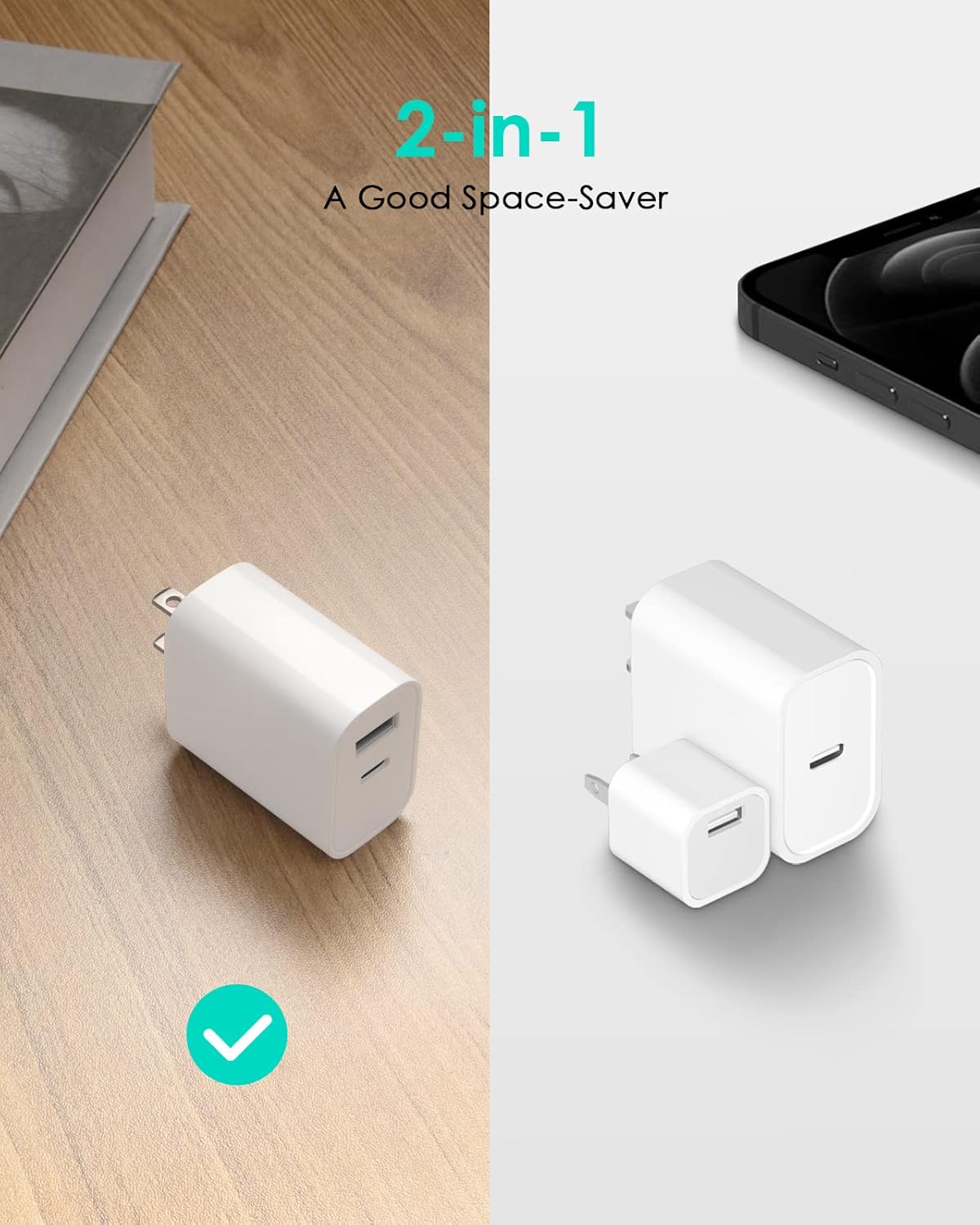 [4 Pack] USB C Charger Block Fast Charging Multiport Adpater [PD 20W USB-C & QC 3.0 USB-A Port] for i Phone 17/16/15/14/13/12/11/X/8, i Pad, Galaxy, Google, Galaxy & More - Rayz Mart