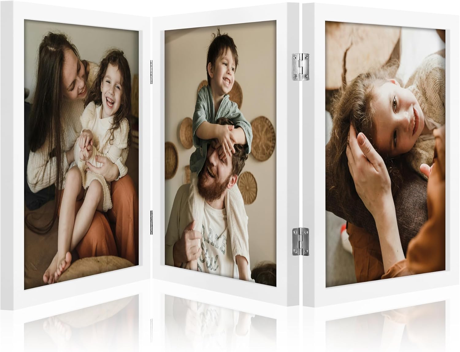decorUhome Engineered Wood Trifold 4x6 Photo Frame with Plexiglass for Tabletop Display, Black, 3-Picture Frame