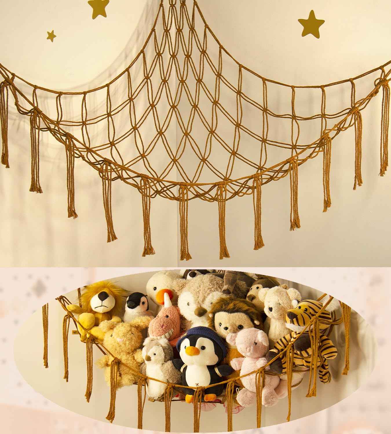 Stuffed Animal Hammock Corner Storage Net Cute Preppy Trendy Stuff Gifts for Teen Girls Baby Room Living Room House Wall Nursery Decor Rainbow Color Colorful Unicorn Hanging Organizers Organization