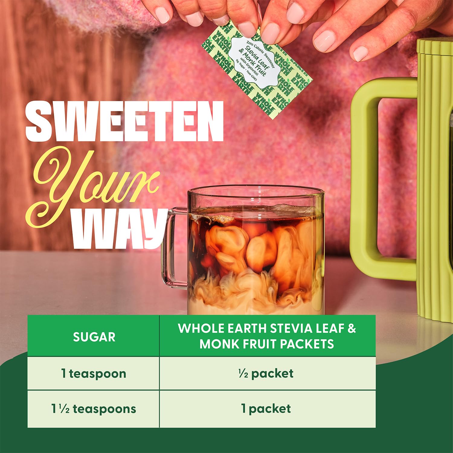 Whole Earth Stevia & Monk Fruit Sweetener packets, 400 count, zero-calorie sugar substitute for keto, paleo, and low-carb diets