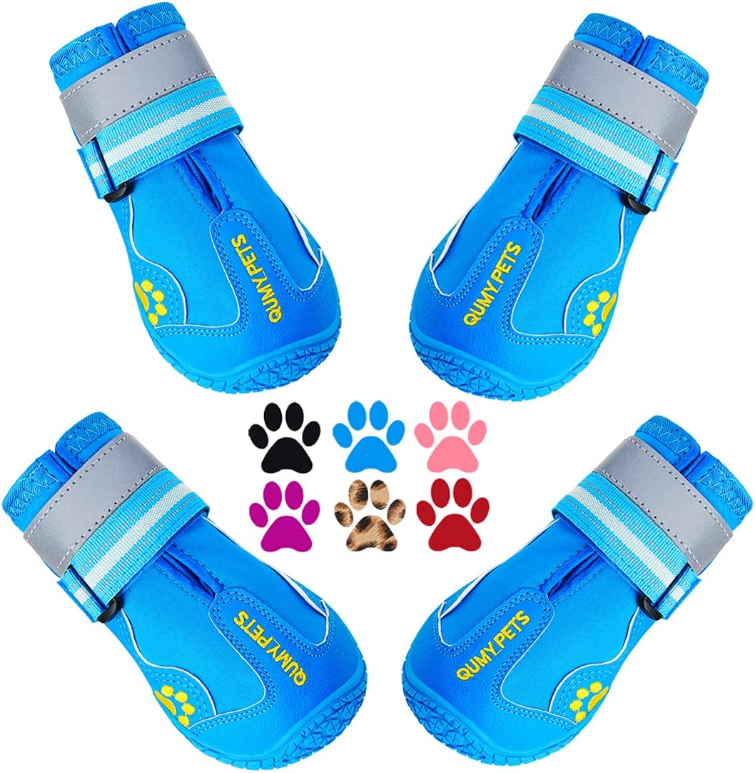 Qumy dog shoes, large dog boots, medium dog paw protectors for winter, snow, hot pavement, rainy weather, outdoor walking, indoor hardfloors