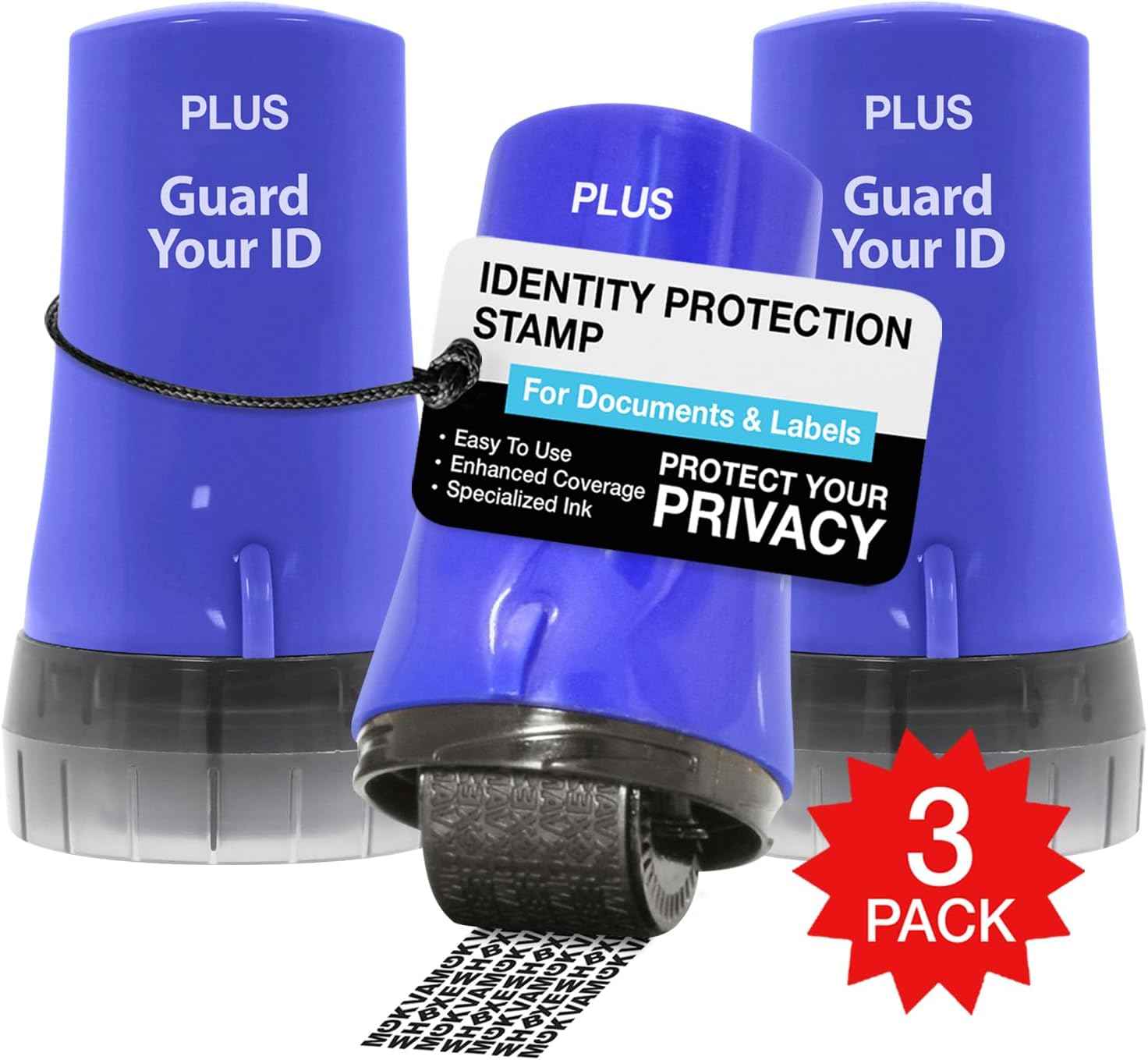 Guard Your ID Advanced 2.0 Roller 3-Pack for Identity Theft Protection, Confidential Security Stamp Mixed Color Kit (Turquoise, Green, White)