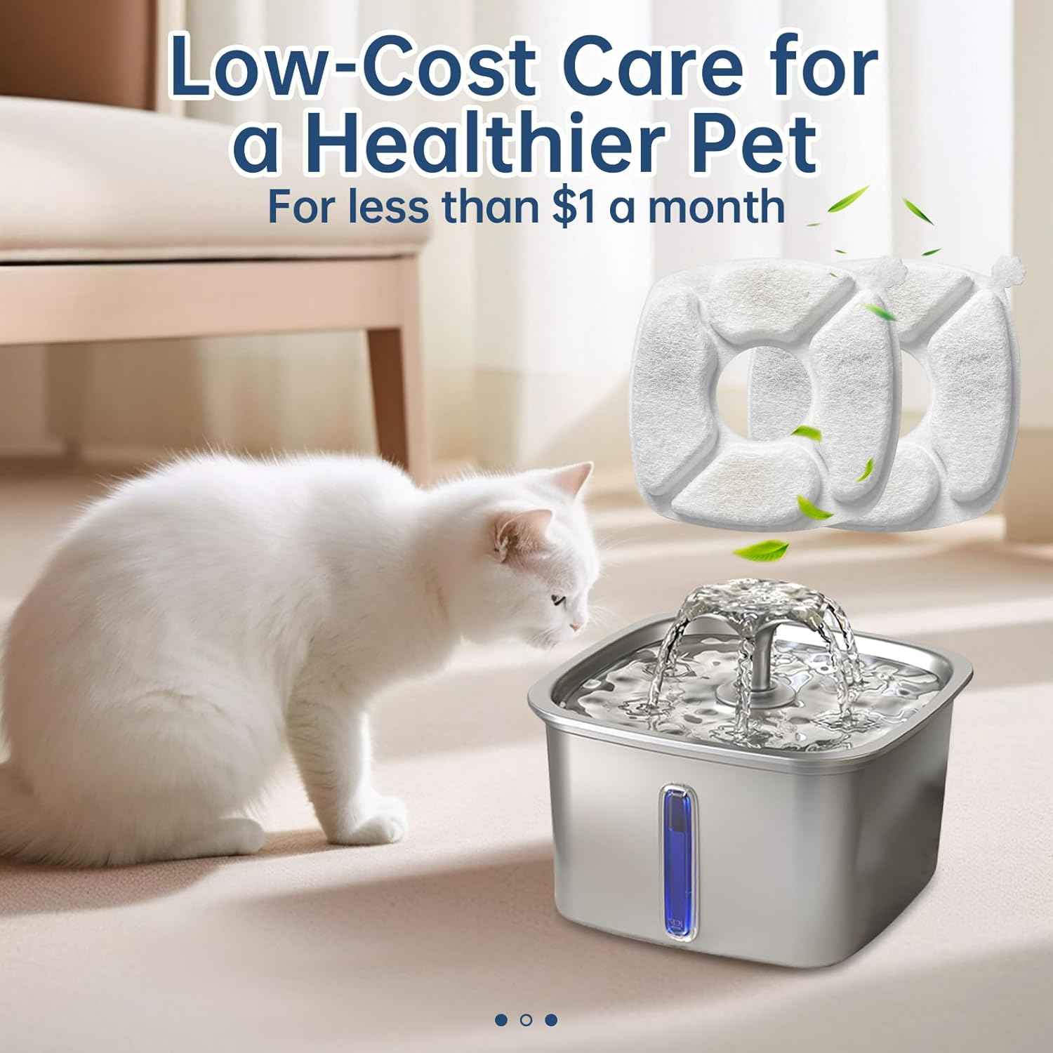 32 Pcs Cat Water Fountain Replacement Filters-16 Pack Cat Fountain Filters with 16 Pack Sponges, Enhanced Compatibility Pet Fountain Filter Fit for 95oz/2.8L 135oz/4L 67oz/2L Pet Drinking Fountain