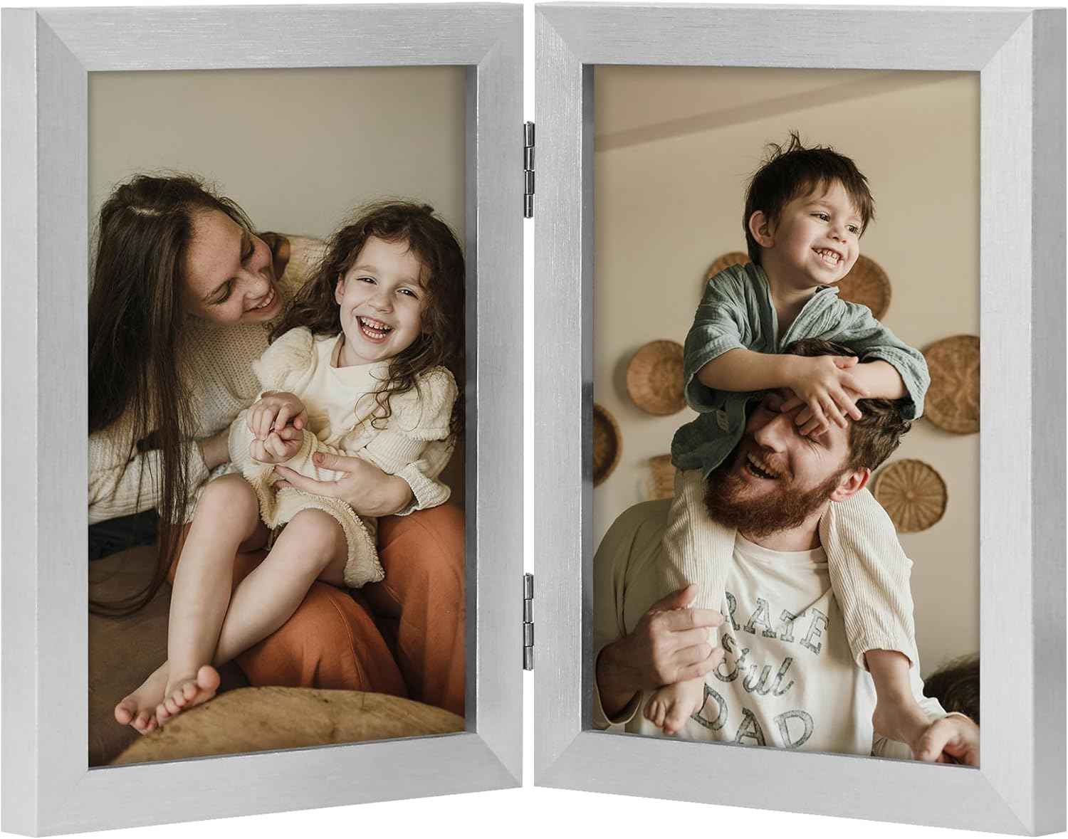 decorUhome Double 4x6 Picture Frame Vertical, Engineered Wood Bifold Photo Frame with Plexiglass for Tabletop Display, 4x6, Black