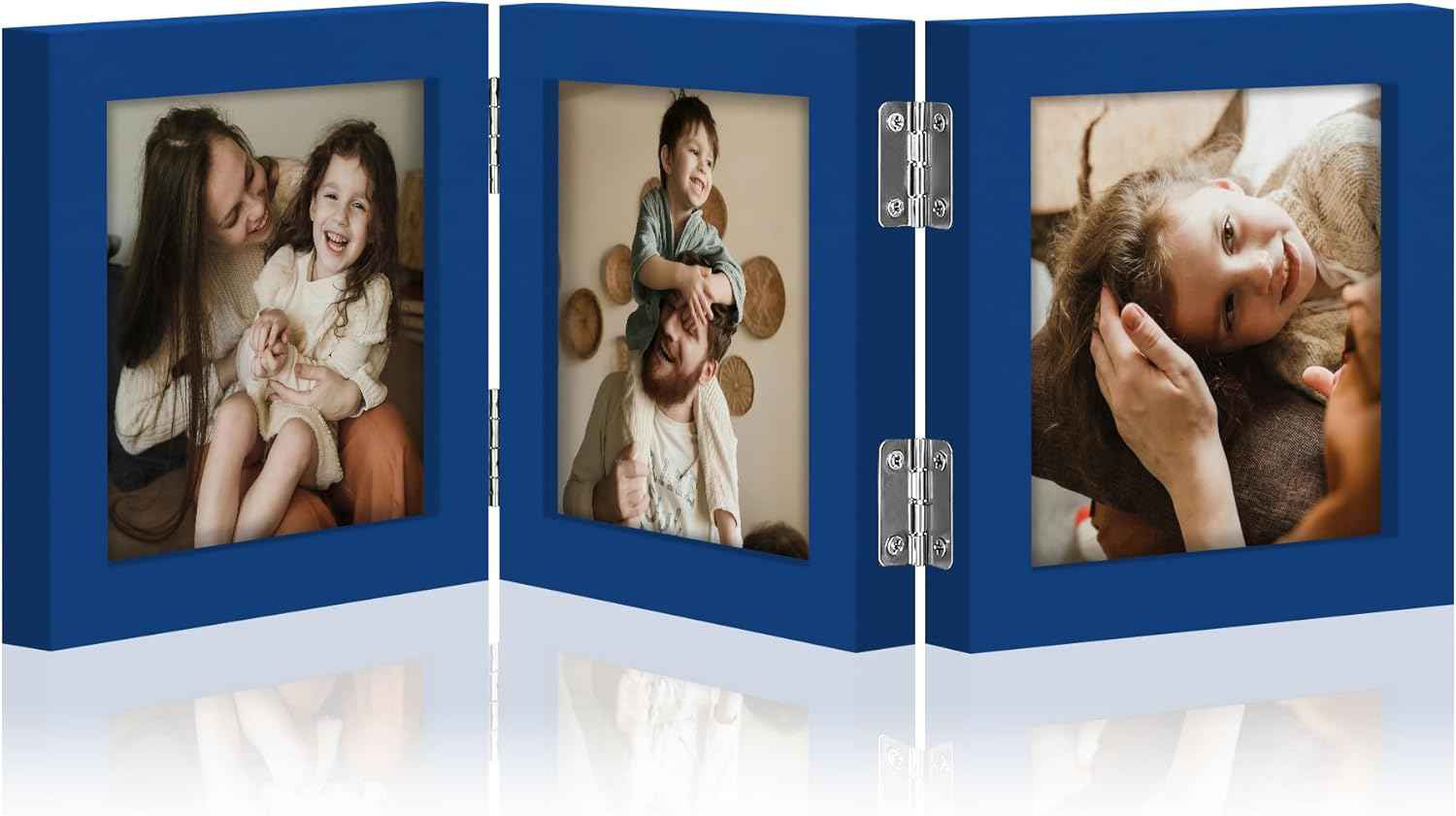 decorUhome Triple 4x6 Picture Frame Vertical, Engineered Wood Trifold Photo Frame with Plexiglass for Tabletop Display, 4x6, Black