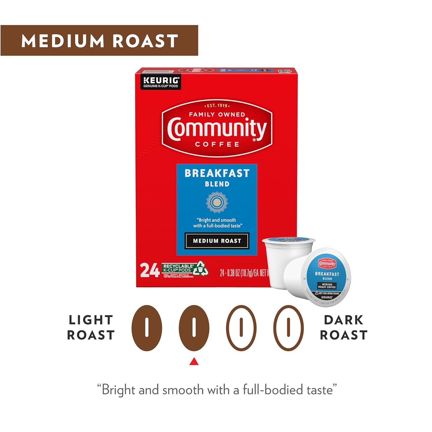 community coffee breakfast blend, medium roast, 72 count single-serve keurig k-cup pods, k-cup compatible