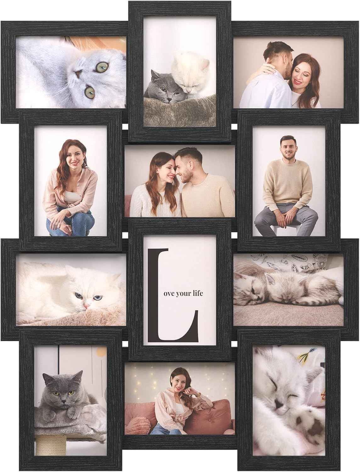 SONGMICS Collage Picture Frames, 4x6 for Wall Decor Set of 12, Multi Family Photo for Gallery Decor, Hanging Display, Assembly Required, Christmas Gift, Ink Black URPF26BK