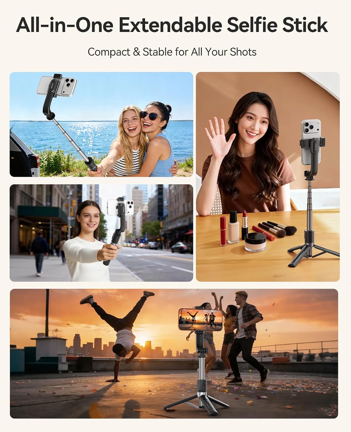 ORICO Aluminum Portable Selfie Stick Tripod, 35'' Mini Tripod for iPhone, Extendable Stand with Detachable Wireless Remote & 360° Rotating Phone Holder – Ideal for Content Creators, Vloggers, Travel