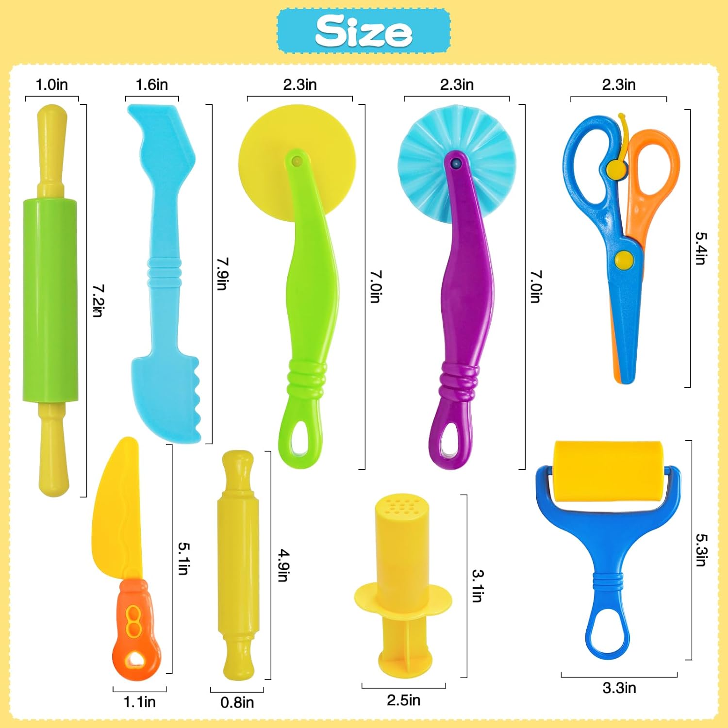 LCY WEDSHI Dough Tool Set, 9 Pcs Dough Tools Sets for Kids Ages 4-8, Dough Accessories Includes Cutters Roller, Rolling Pins, Safety Scissors, Plastic Knife, Plastic Rollers