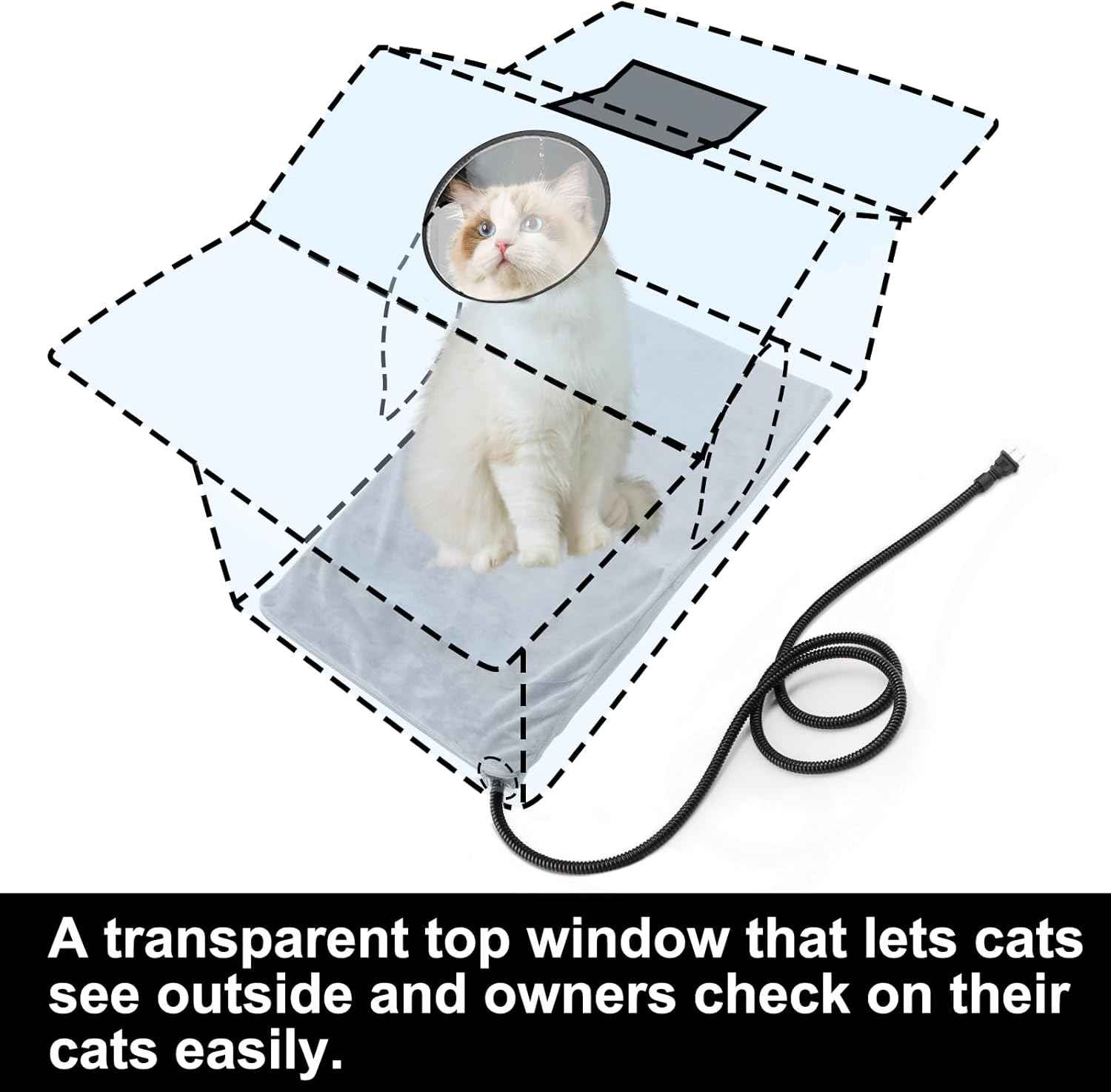 Texsens Heated Cat House for Outside - Weatherproof Large Outdoor Cat Shelter with Roof Window & Cozy Cushion - Ideal for Stray/Feral Cats