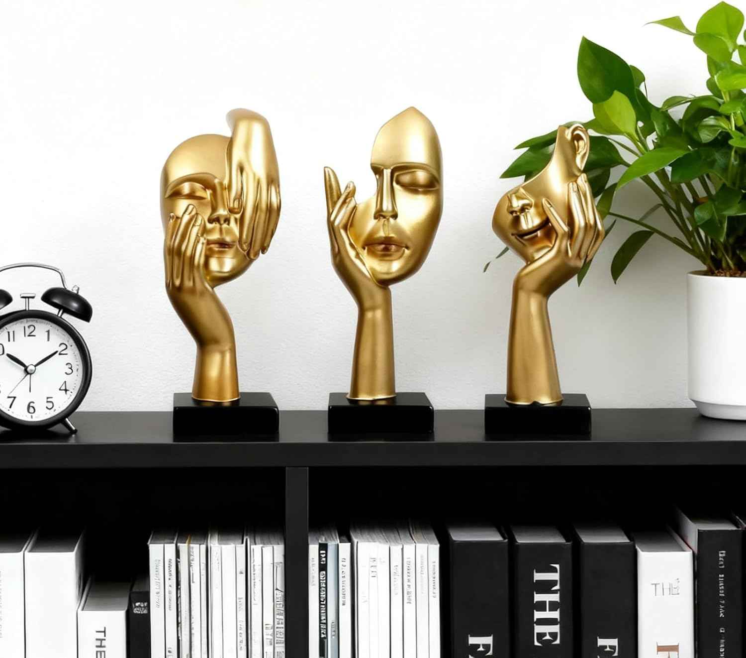 3 Pcs Thinker Statue,Modern Home Resin Sculptures,Collectible Figurines for Home Office Bookshelf Desktop Decor(Golden)