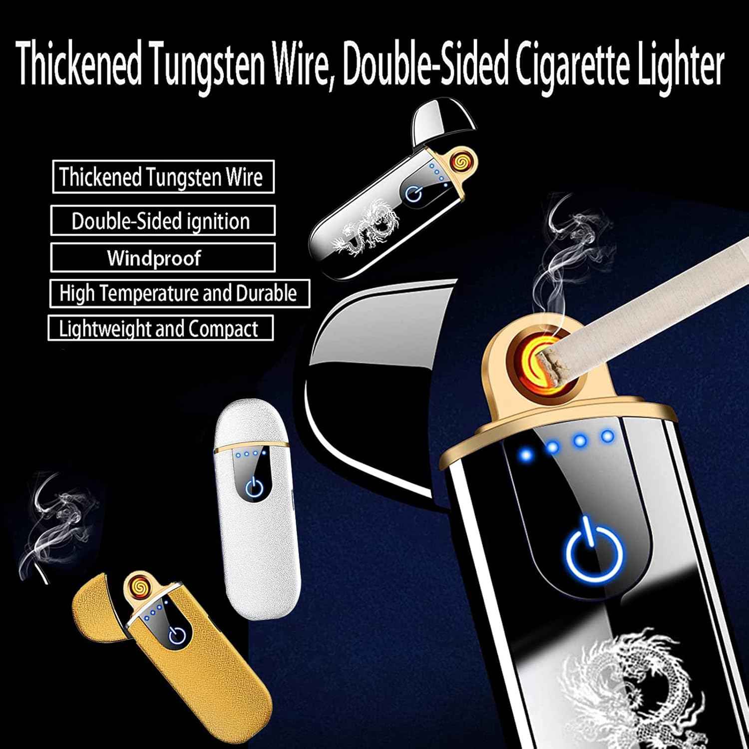 Dragon Smart USB Rechargeable Mini Electric Lighter - Touch Ignition, Windproof, Flameless Plasma Lighter with Battery Indicator