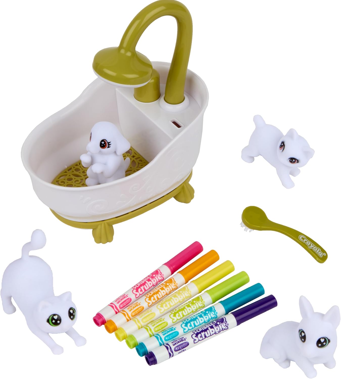 Crayola Scribble Scrubbies Glam Pack (4 Pets), Washable Pet Care Toy & Coloring Animal Craft Kit, Gift for Kids, Playset for Girls & Boys, Ages 3+