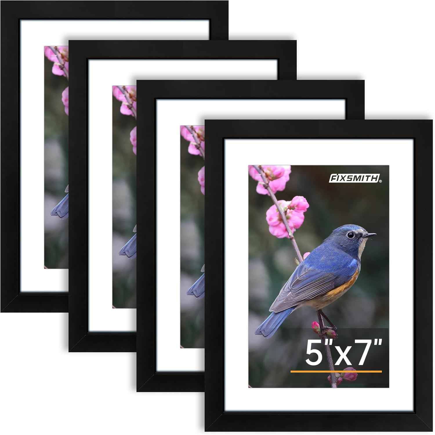 FIXSMITH 8x10 Picture Frame Set of 2, Photo Frame with HD Plexiglass, Display Pictures 5x7 with Mat or 8x10 Without Mat Multi Picture Frames Collage for Tabletop or Wall Display, Black