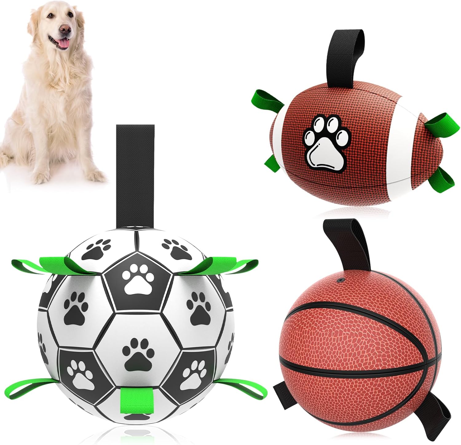Qdan dog toys 6 inch world cup dog soccer ball with straps for small medium pet outdoor play