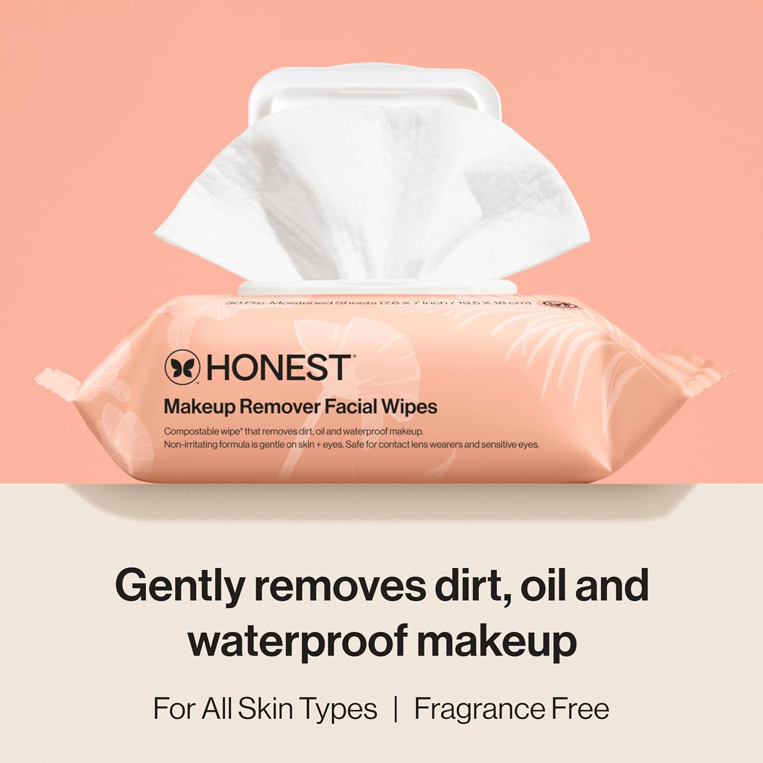honest beauty fragrance-free makeup remover wipes, 30 count, plant-based, hypoallergenic