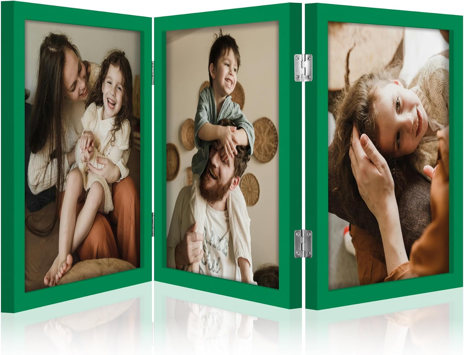 decorUhome Engineered Wood Trifold 4x6 Photo Frame with Plexiglass for Tabletop Display, Black, 3-Picture Frame