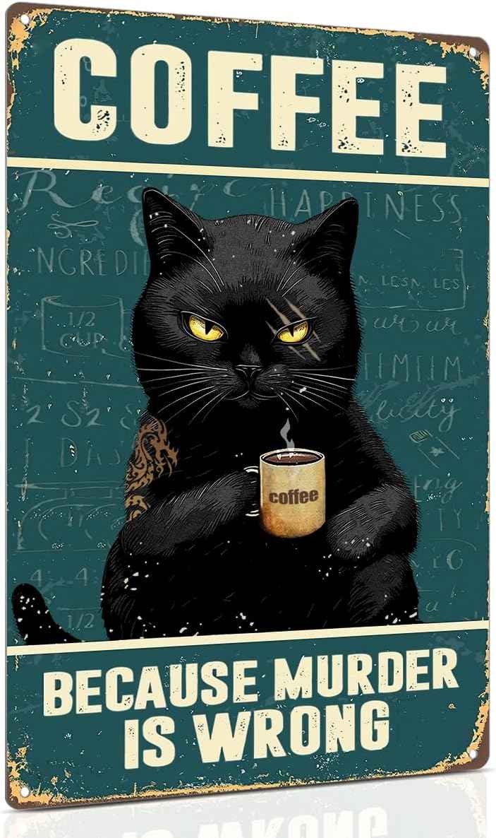 ALKB Never Forget Who You Are. Retro Metal Sign Black Cat Lovers Gift, Inspirational Wall Art Vintage Cat Decor for Home,Office,Bedroom 8 x 12 Inch