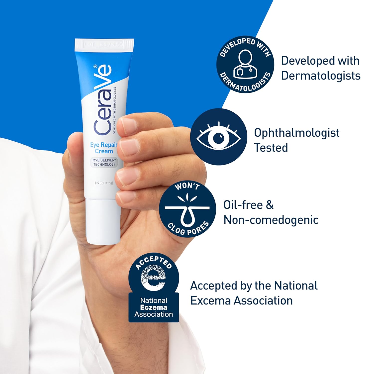 cerave eye repair cream, oil-free, hyaluronic acid, niacinamide, marine botanical complex, opthalmologist tested