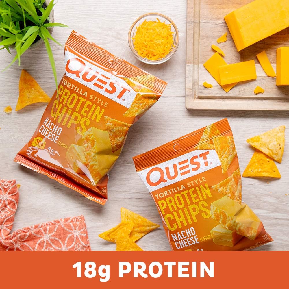 quest nutrition nacho cheese tortilla style protein chips with 18g protein 4g net carb low carb gluten free