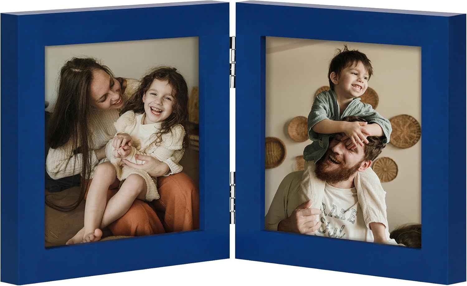 decorUhome Double 4x6 Picture Frame Vertical, Engineered Wood Bifold Photo Frame with Plexiglass for Tabletop Display, 4x6, Black