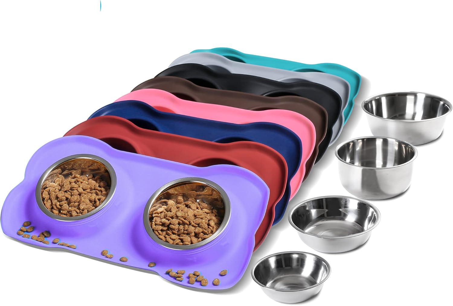 hubulk pet dog bowls 2 stainless steel no spill non skid silicone mat pet food scoop water feeder for small medium large dogs cats