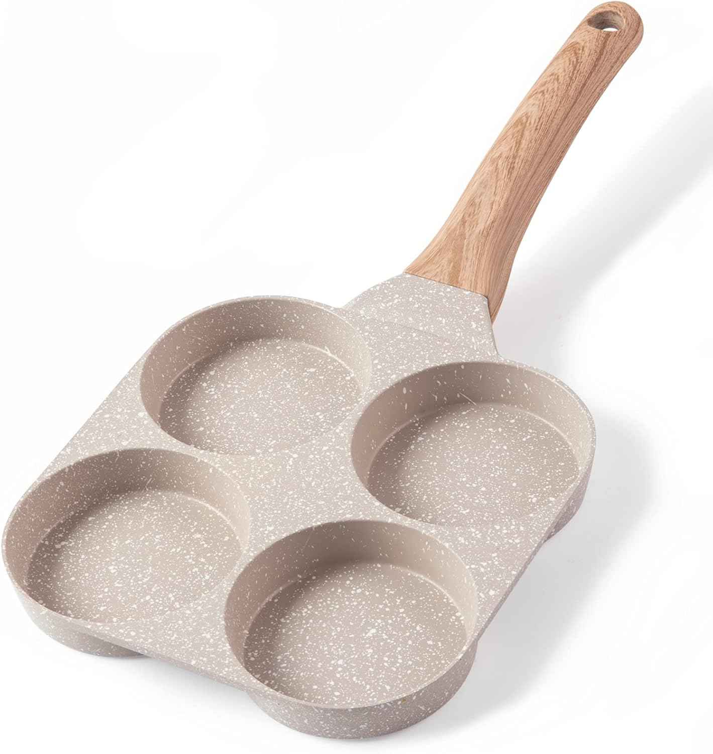 CAROTE Egg Pan Omelette Pan, 4-Cup Nonstick Granite Omelette Skillet - Pancake Pan and Healthy Egg Cooker Suitable for Gas Stove & Induction Cookware