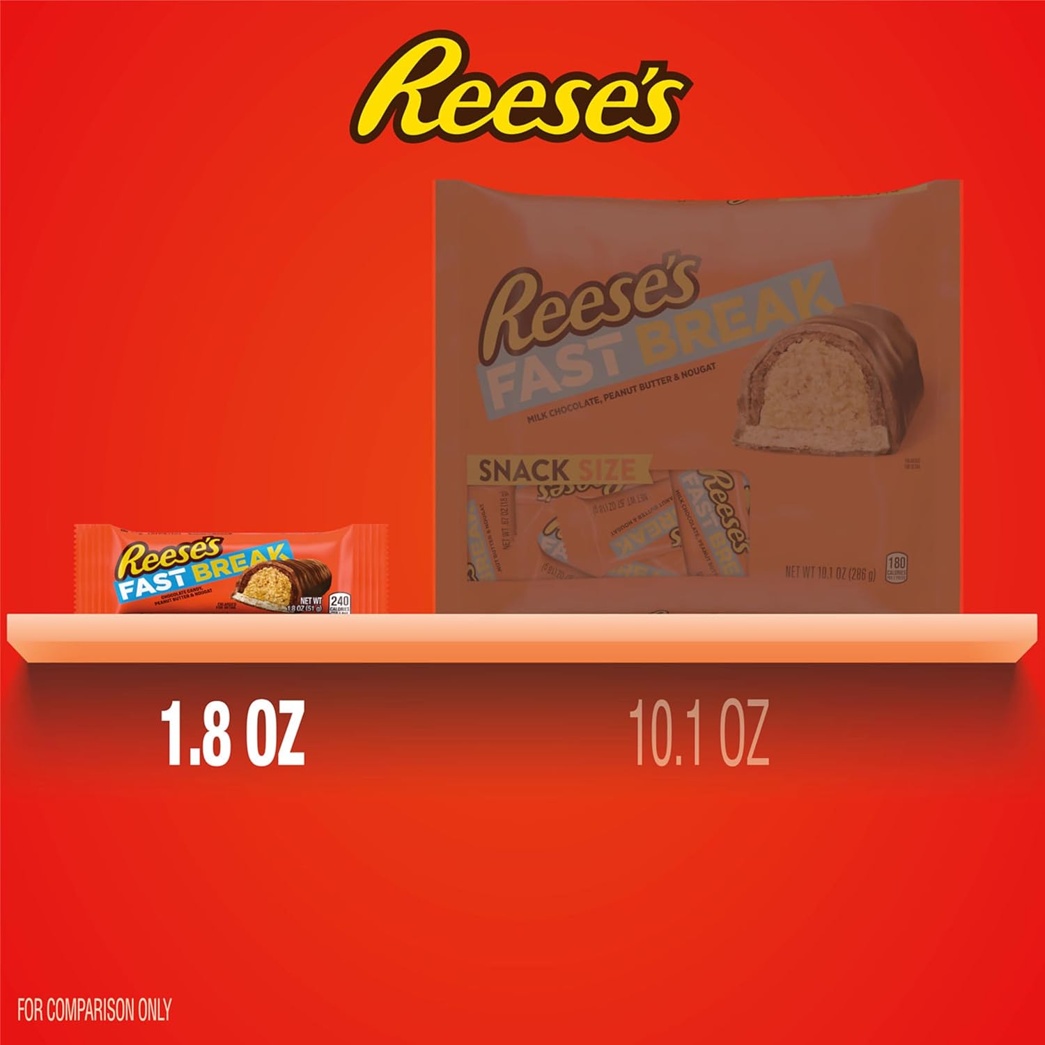 REESE'S Fast Break Peanut Butter Nougat Candy Bars, 1.8 oz, 18-count bulk pack, kosher, gluten free