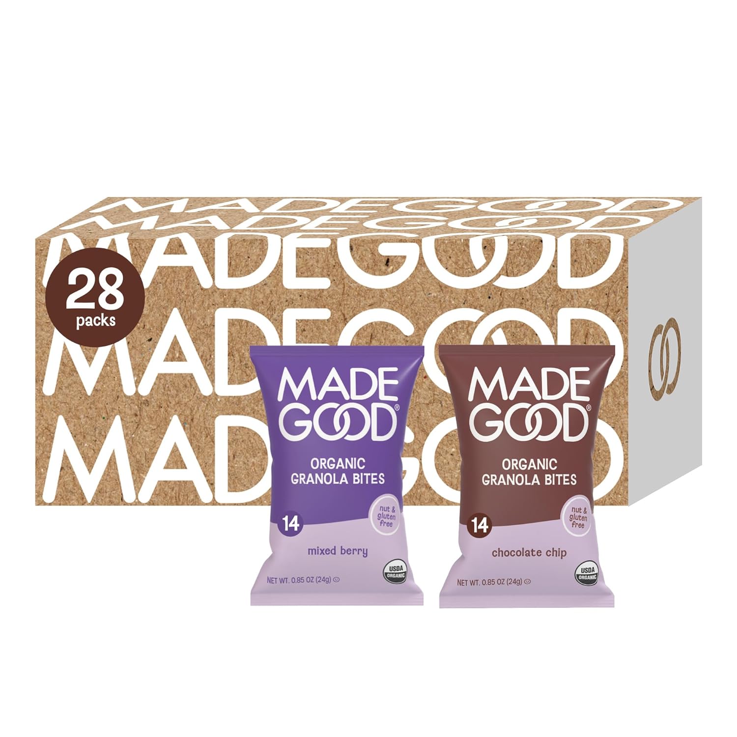 MadeGood Granola Bites Chocolate Chip & Mixed Berry Variety Pack, 28 Count, Gluten Free and Organic Snacks