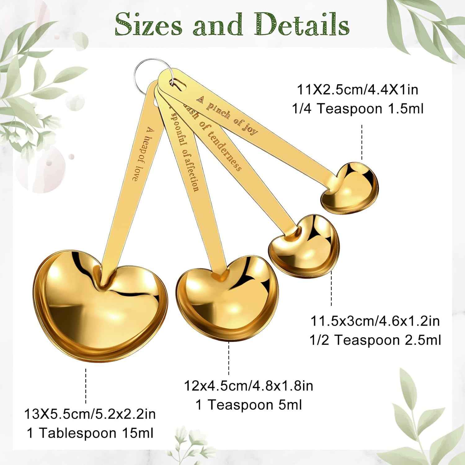 Umigy 100 Set Heart Shaped Measuring Spoon Tea Spoons Wedding Baby Shower Favors for Guests Set Heart Shape Drawstring Organza Bag Gift Tag Rope for Wedding Bridal Shower Souvenir (Gold)