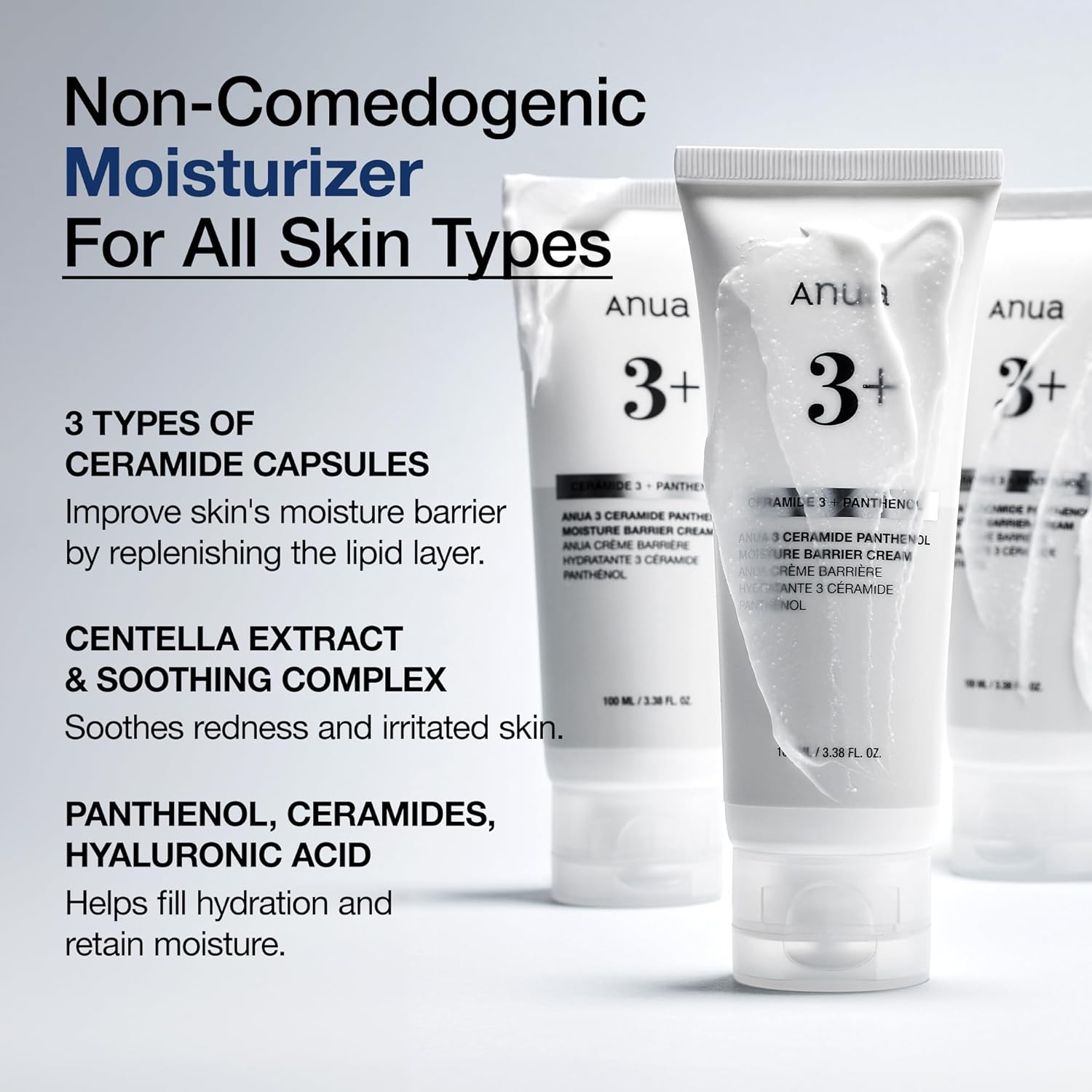 anua 3 ceramide panthenol hydrating face moisturizer 100ml non comedogenic korean skincare