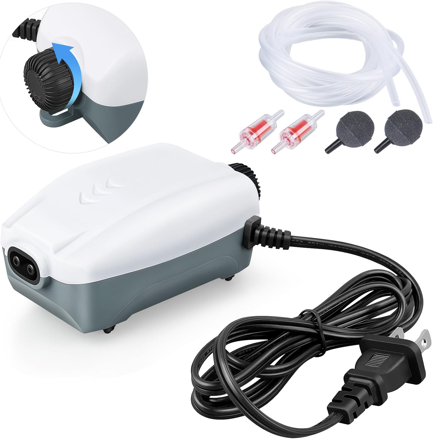 hitop whisper adjustable fish tank aerator with dual outlet for 20 to 100 gallon aquariums