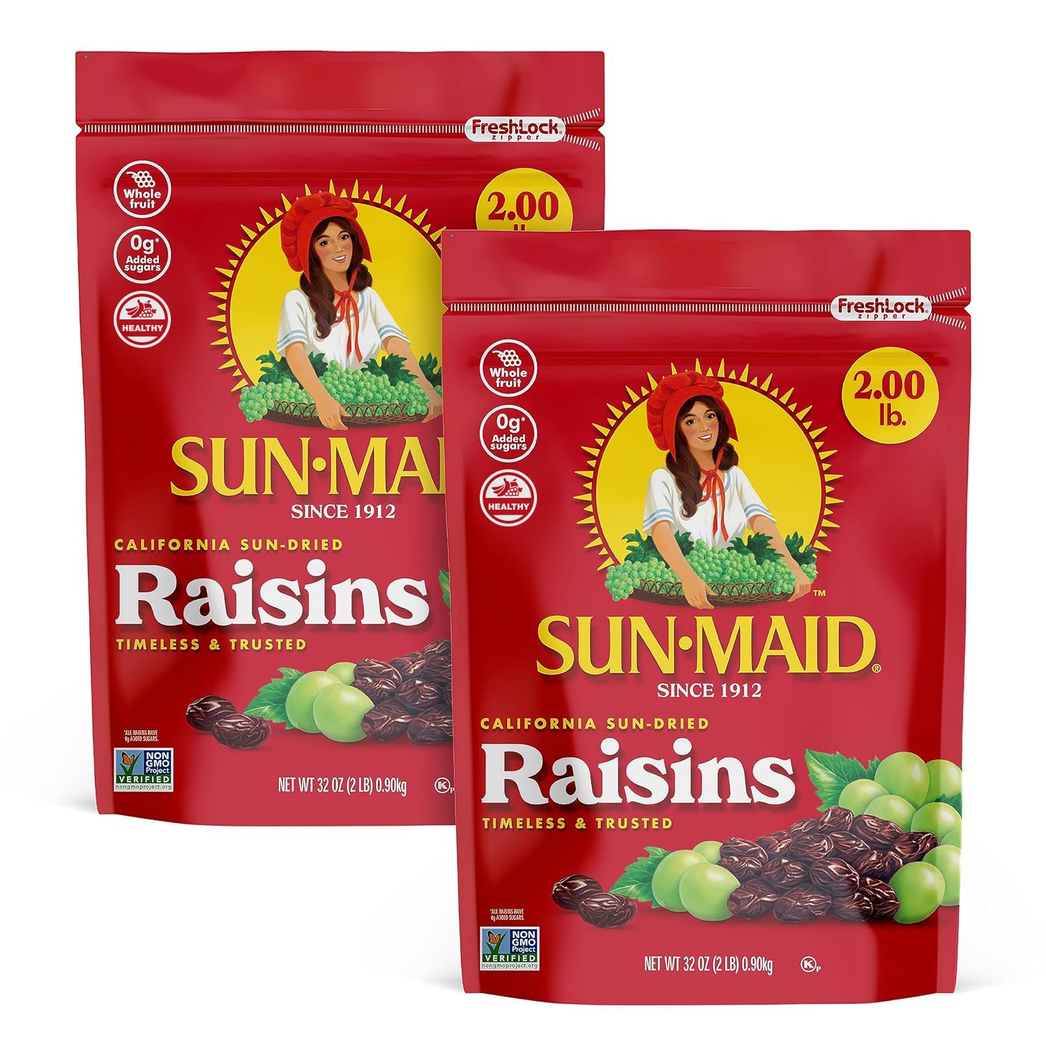 Sun-Maid California sun-dried raisins 2-pack 32 oz resealable bag natural sweetener snack