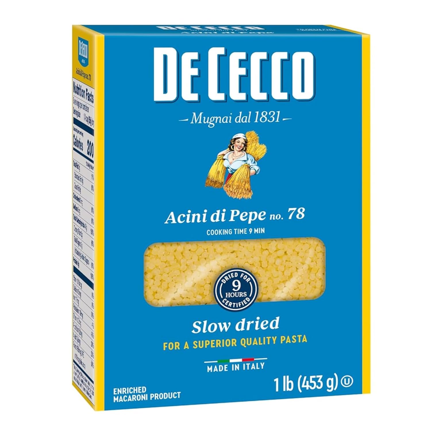De Cecco Acini Di Pepe No. 78, 16 Oz, authentic Italian pasta, slow dried, semolina and durum wheat, made in Italy