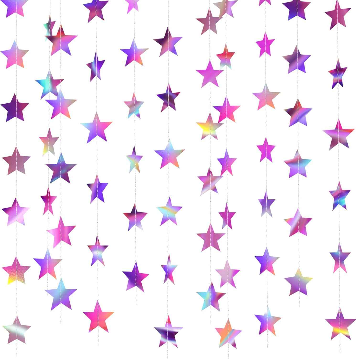 Patelai Glitter Star Garland Banner Christmas Decor 130 Feet Star Hanging Bunting Banner Twinkle Backdrop for Homecoming Classroom Wedding Birthday Halloween Party Supplies(Gold)