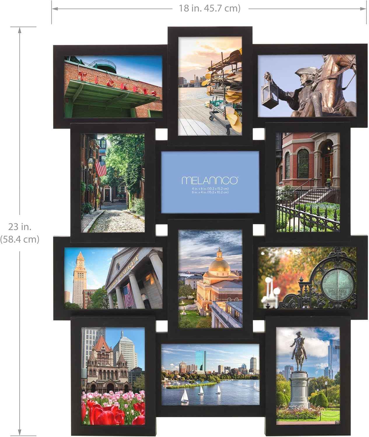 Melannco 18x23 Inch Black Collage Picture Frame - Multi-photo Frame with 12 Openings - Six 6x4 and Six 4x6 Slots - Wall Mounted Gallery Frame for Family Photos - Home Decor Multi-picture Frame