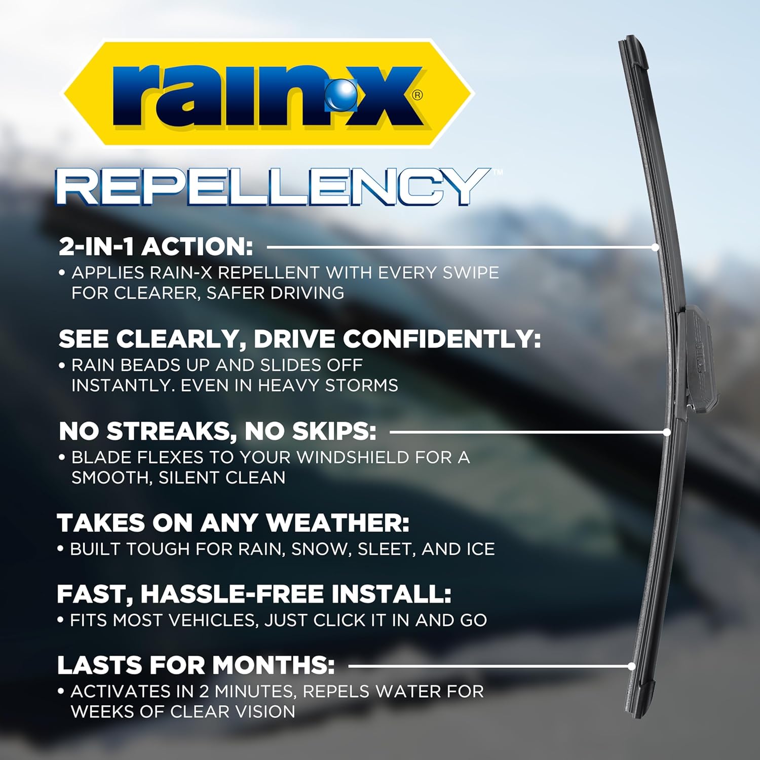 Rain-X 810363 Repellency Water Repellent Wiper Blades, 22" Windshield Wipers (Pack of 2), All Weather Streak-Free for Enhanced Visibility w/Water Repellency Formula